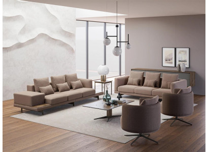 Complete 6-piece brown furnishings 2x sofa three-seater couch upholstered furniture 2x armchair