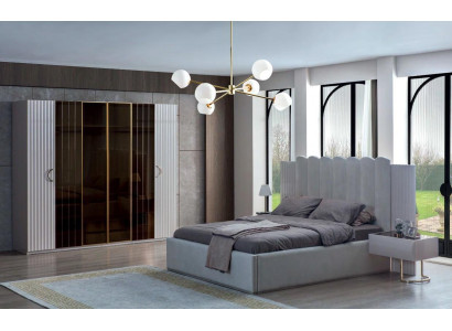 Modern Gray Bedroom Furniture Designer Double bed Wardrobe 4pcs