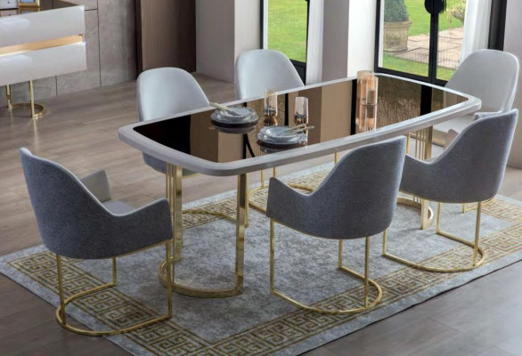 Stylish gray and white dining room furniture luxury dining table 4x textile chairs 6 pieces