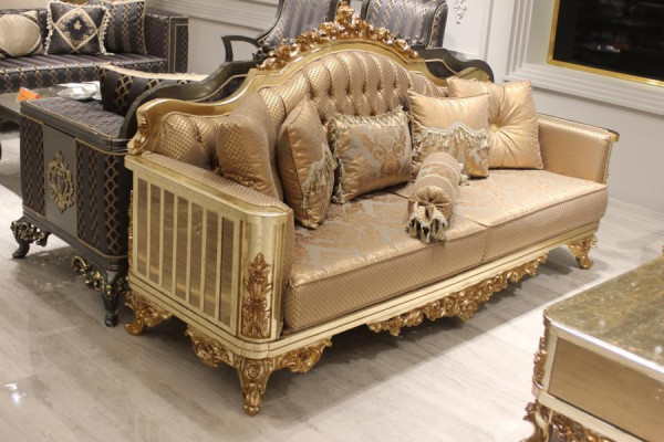 Sofa set 331 Seater Textile Complete Set Sofa Armchair Wood Chesterfield