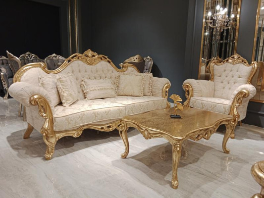 Chesterfield luxury sofa set 3+1+1 Seater Relax Armchair Couch 3-piece. Textile new