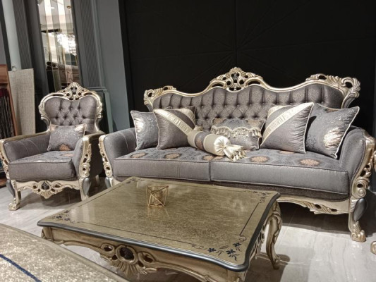 Elegant Sofa with Armchair Sofa set Gray Relax 2-piece Living room Furniture