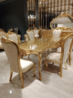 Classic Dining table 200x110cm Gold Luxury Wooden Table Dining Kitchen new Design Tables
