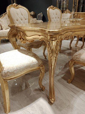 Classic Dining table 200x110cm Gold Luxury Wooden Table Dining Kitchen new Design Tables