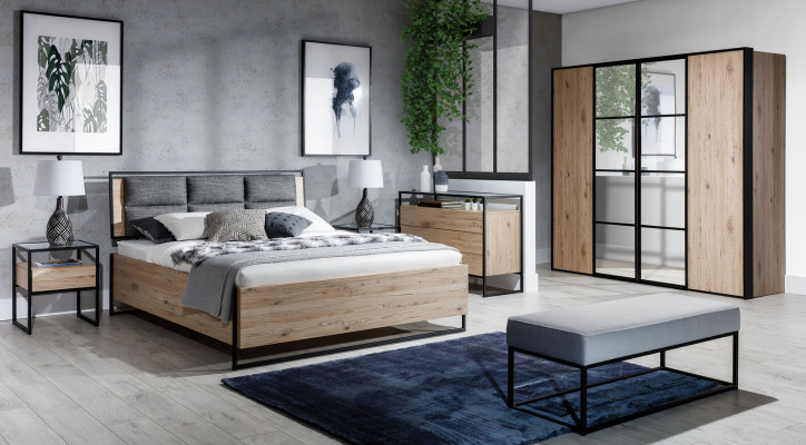 Modern Bedroom Set Bed Wardrobe Wood Chest of drawers 5-piece Suite