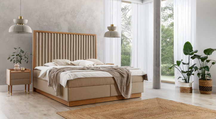 Beige Bedroom Double bed 2x Luxury Bedside tables Noble Wood Furniture 3pcs
