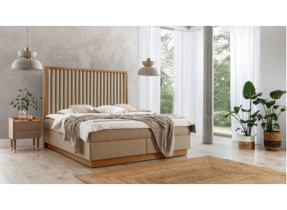 Beige Bedroom Double bed 2x Luxury Bedside tables Noble Wood Furniture 3pcs