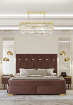 Large brown stainless steel bed designer double beds textile beds 3-piece set