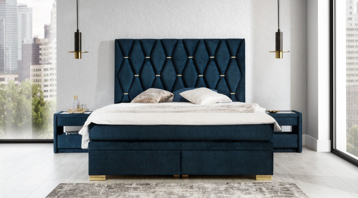 Blue e Bedroom Textile Suite Elegant Bedside tables Stainless steel bed 3 pieces