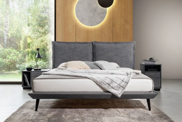 Stylish Bedroom Gray Bed 2x Bedside tables Luxury Beds 3pcs