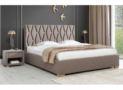 Brown Textile Bed Designer Upholstery Bedside tables Bedroom Furniture 3pcs