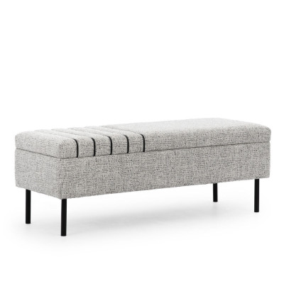 Light gray Bedroom Furniture Designer textile bed 2x Bedside tables Stool