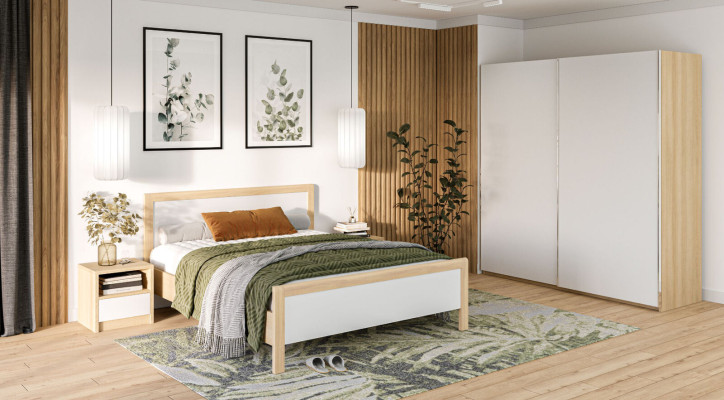White Bedroom Furniture Luxury Bed Bedside tables Large Wardrobe