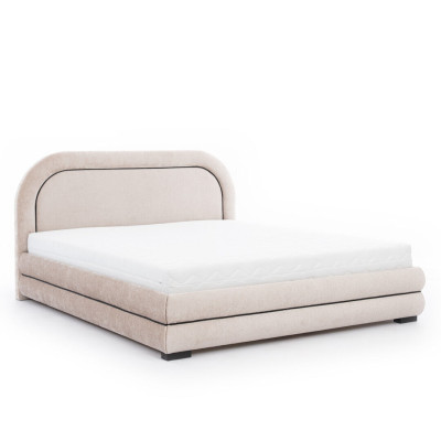 Bedroom Suite Designer Beige Double bed 2x Textile Bedside tables