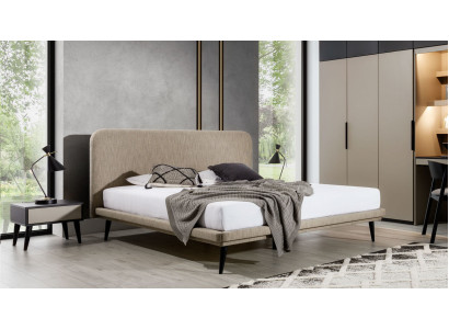 Noble Bedroom Furniture Brown Textile Bed Designer Wood 2x Bedside tables