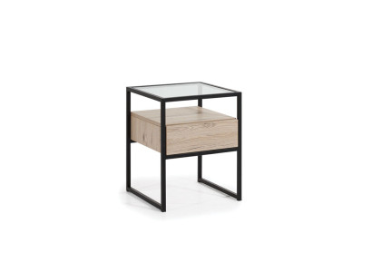 Bedroom Modern Bedside table Glass Top Metal Frame Wood Furniture