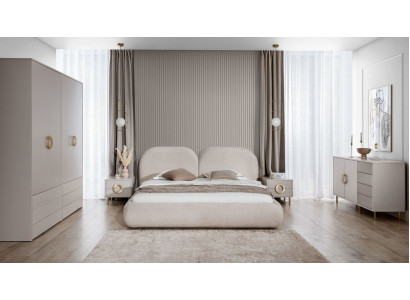 Beige Bedroom Set Double bed Wardrobe Chest of drawers 2x Bedside tables