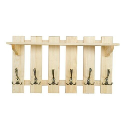 Wardrobe panel 70x40 cm wall-mounted coat rack pine solid 6 hooks
