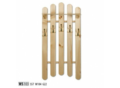 Handcrafted wall coat rack made from solid pine wood Wardrobe with 5 hooks