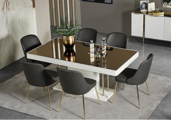 White -Gray Dining set Designer Suite Luxury Dining table 6x Chairs 7pcs