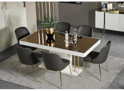 White -Gray Dining set Designer Suite Luxury Dining table 6x Chairs 7pcs