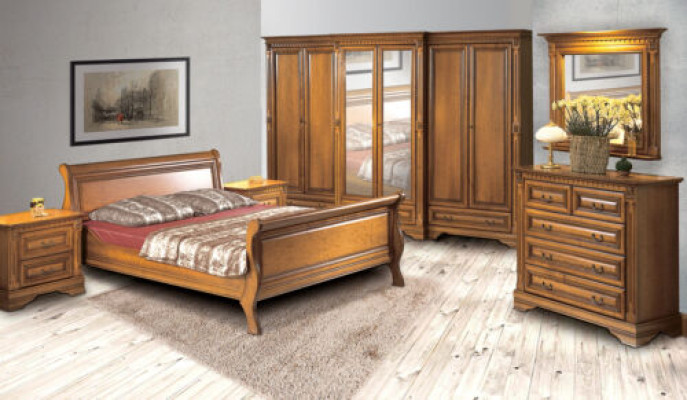 Country house style bed 3 pieces. with 2 Bedside Tables Wood Furniture Beds Set Brown