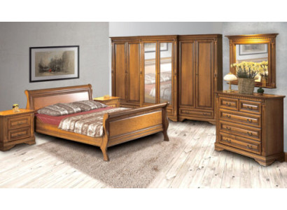 Country house style bed 3 pieces. with 2 Bedside Tables Wood Furniture Beds Set Brown