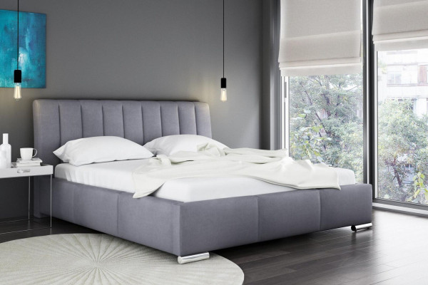 Bed Double bed Furniture Bed frame Fabric 160x200 Textile Upholstered bed Gray Beds
