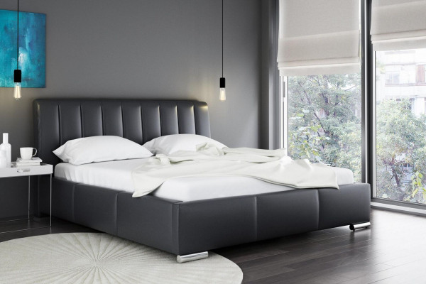 Bed Double bed Furniture Bed frame Fabric 160x200 Textile Upholstered bed Gray Beds