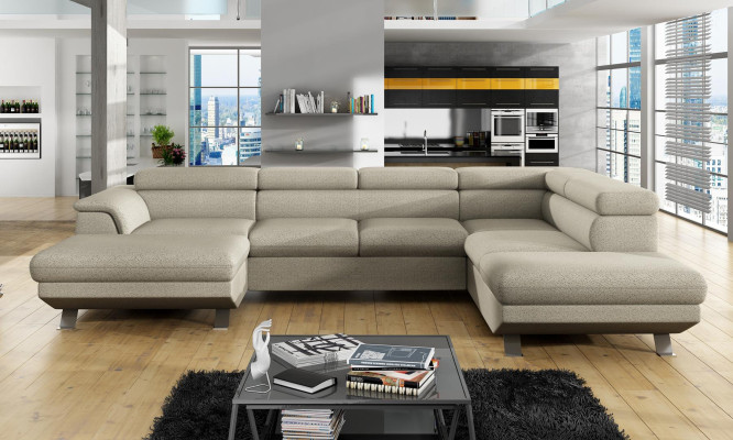Corner sofa U-shape Sofa Living landscape Suite Upholstery Bed function Design Modern