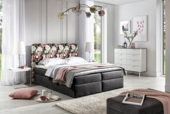 Beds Box Spring Bed Textile Design Double Hotel Modern Bed Bedroom Flowers