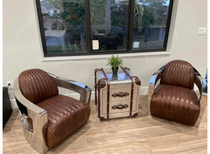 Aircraft Vintage Leather Chair Brown Genuine leather Retro Armchair Design Club Chair
