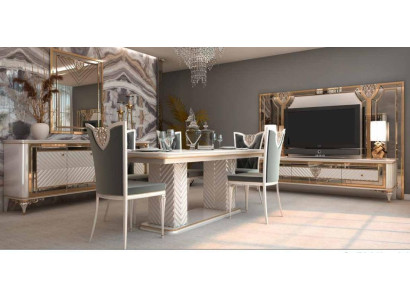 Stylish dining room chair in gray and white tones with a baroque design