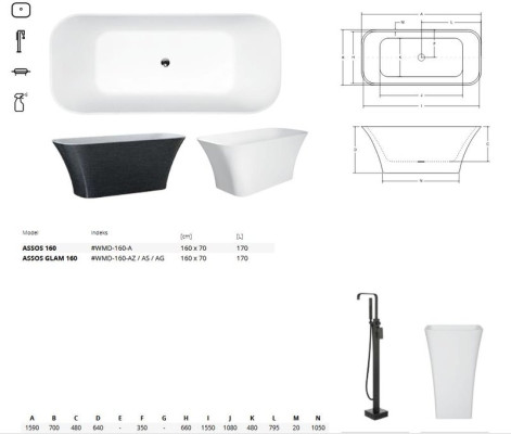 Exclusive freestanding bathtub acrylic bathtub bath 160x70