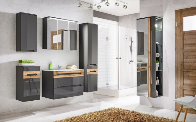 Design Bathroom Furniture Bathroom 6 pcs. Set Suite Wardrobe Washbasin Lighting