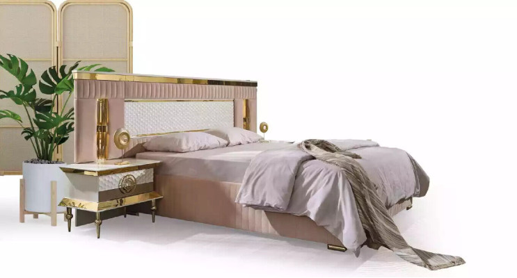 Beige Bedroom Suite Double bed 2x Bedside tables Sleeping tables 3 pieces
