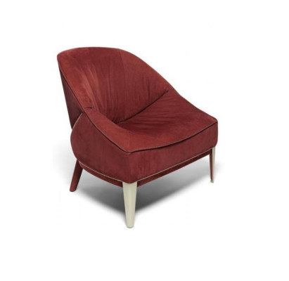 Red Designer Armchair Wooden Feet Fabric Armchair Single Seater Living Room Furniture