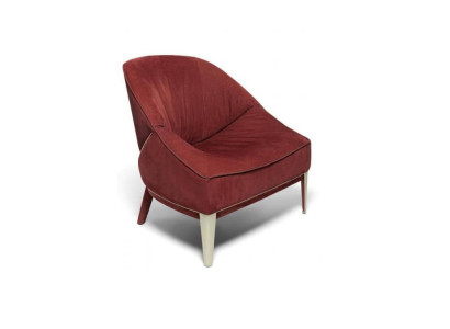 Red Designer Armchair Wooden Feet Fabric Armchair Single Seater Living Room Furniture