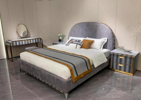Gray Bedroom Suite Bed frame 2x Bedside tables Double bed 3pcs