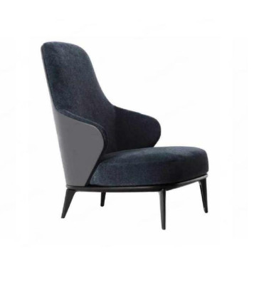 Elegant armchair with dark gray armrests made from natural wood in a modern style