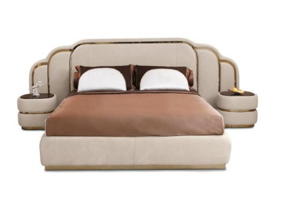Beige Bedroom Furniture Bed 2x Bedside tables Wood Suite Luxury Set 3pcs