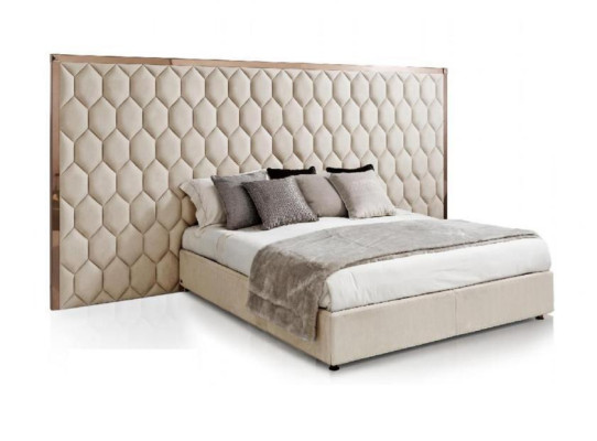 Large Beige Double bed Designer Bed Bed frame with Headboard Furniture