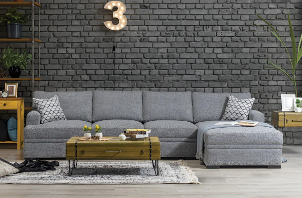 Sofa L-shape Style Modern Gray Corner sofa Living room Furniture Design Furnishings
