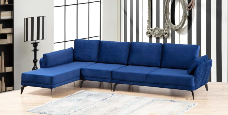 Corner sofa Upholstery Couch Textile Living room L-shape Modern Blue Design