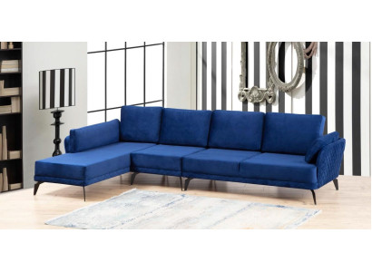 Corner sofa Upholstery Couch Textile Living room L-shape Modern Blue Design