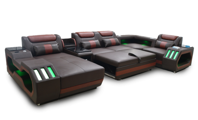 Luxury Corner sofa U-shape Living room Sofa with Bed function Couch Furniture LED