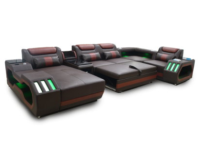 Luxury Corner sofa U-shape Living room Sofa with Bed function Couch Furniture LED