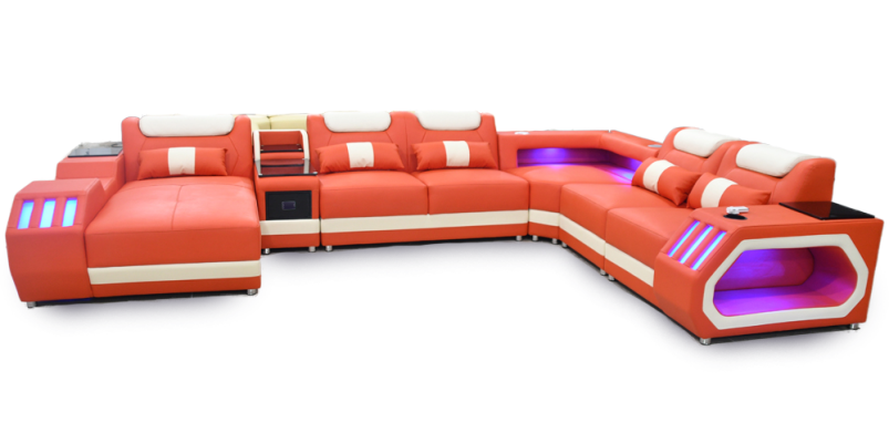 Corner sofa U-shape Orange Living landscape Couch Upholstery Corner suite Sofa Modern