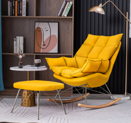 Armchair with Stool Design Luxury Textile Seat Suite Living room Yellow