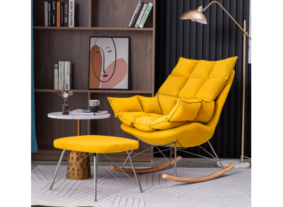 Armchair with Stool Design Luxury Textile Seat Suite Living room Yellow